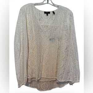 Theory Ivory Lace Blouse w/ Silk Camisole | Sheer Boho Chic Top Size L